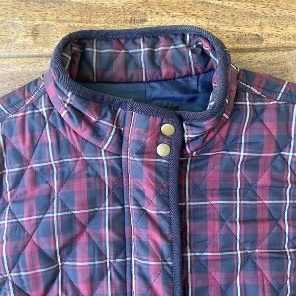 Talbots Womens Tartan Blue Purple Plaid Puffer Vest Full Zip Size Medium P - Picture 3 of 8